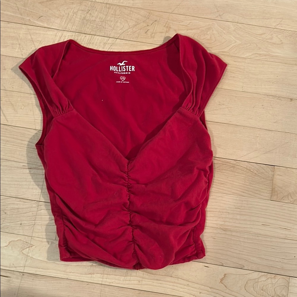 Hollister Red Ruched Cap Sleeve Tank Top